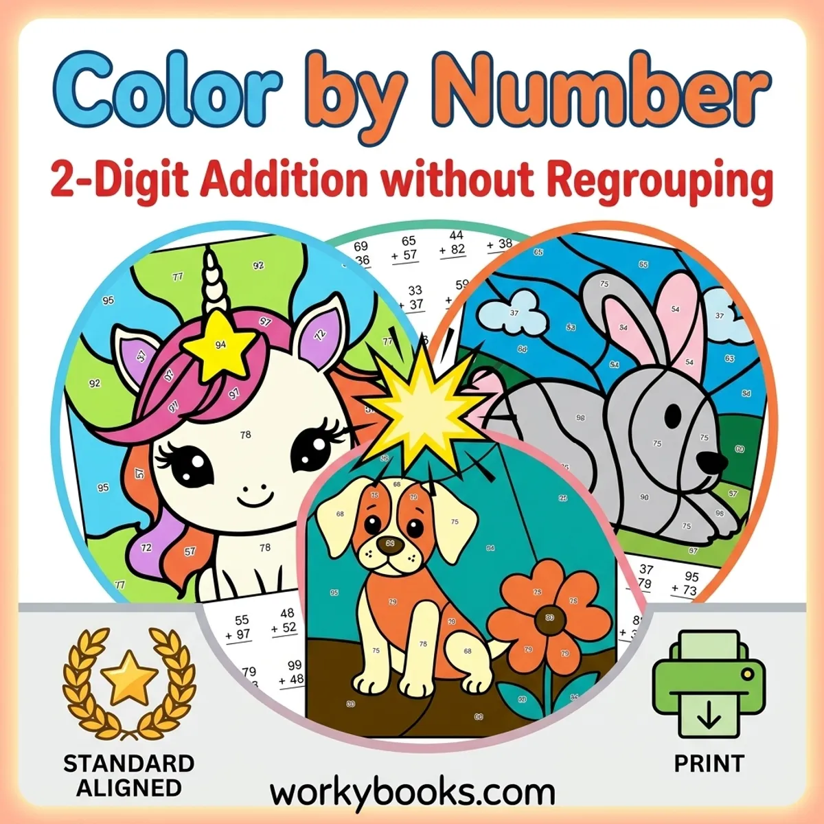 2-Digit Addition without Regrouping | Color by Number | Worksheet — math bundle for Grade 1, Grade 2, page 1 of undefined