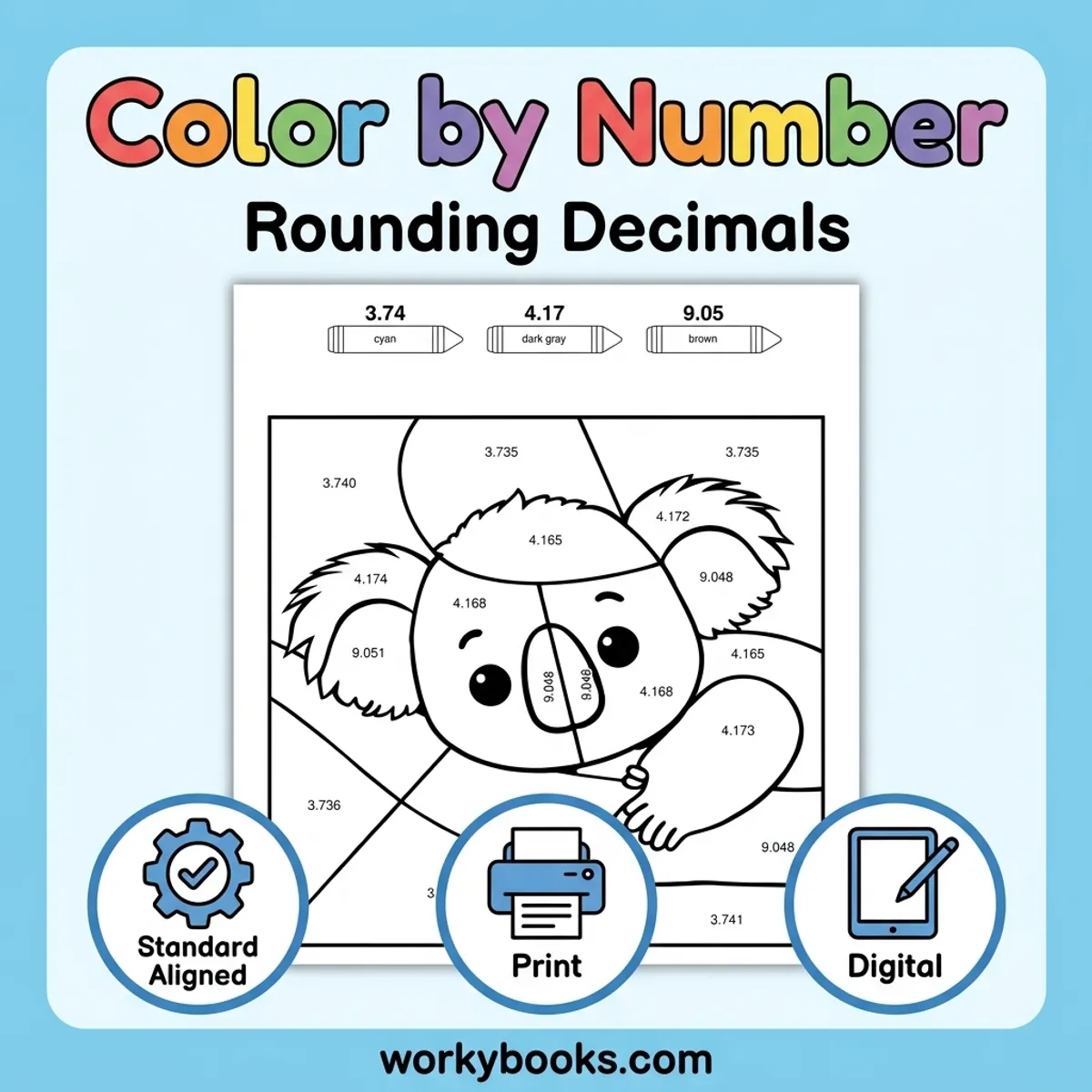 Color by Number | Rounding Decimals to the Nearest Hundredth — math bundle for Grade 5, page 1 of undefined