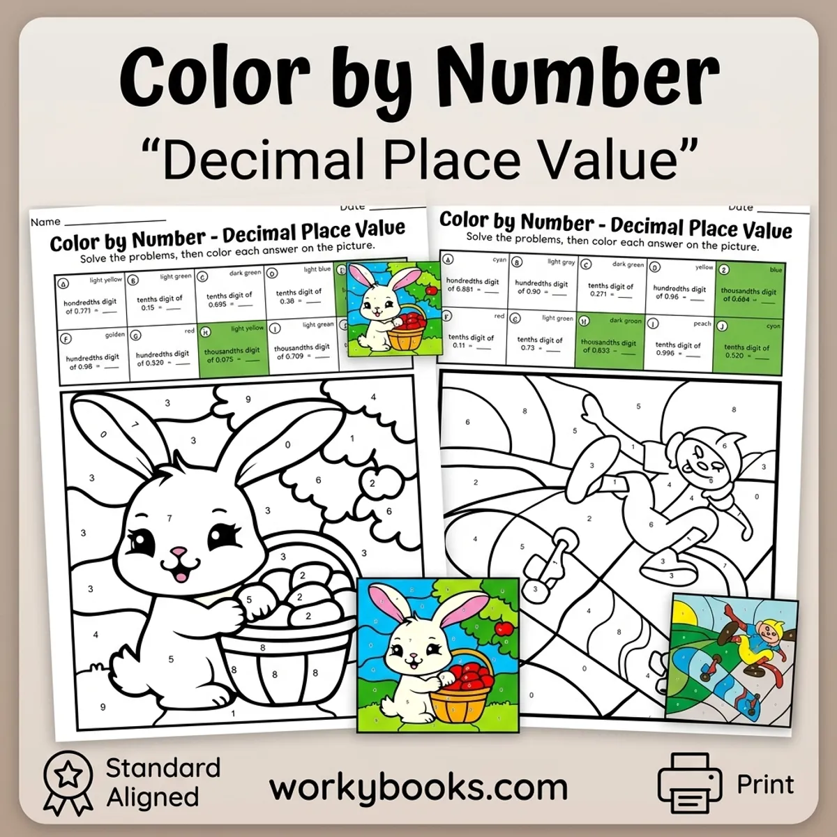 Decimal Place Value Color by Number | Math Worksheets — math bundle for Grade 4, Grade 5, page 1 of undefined