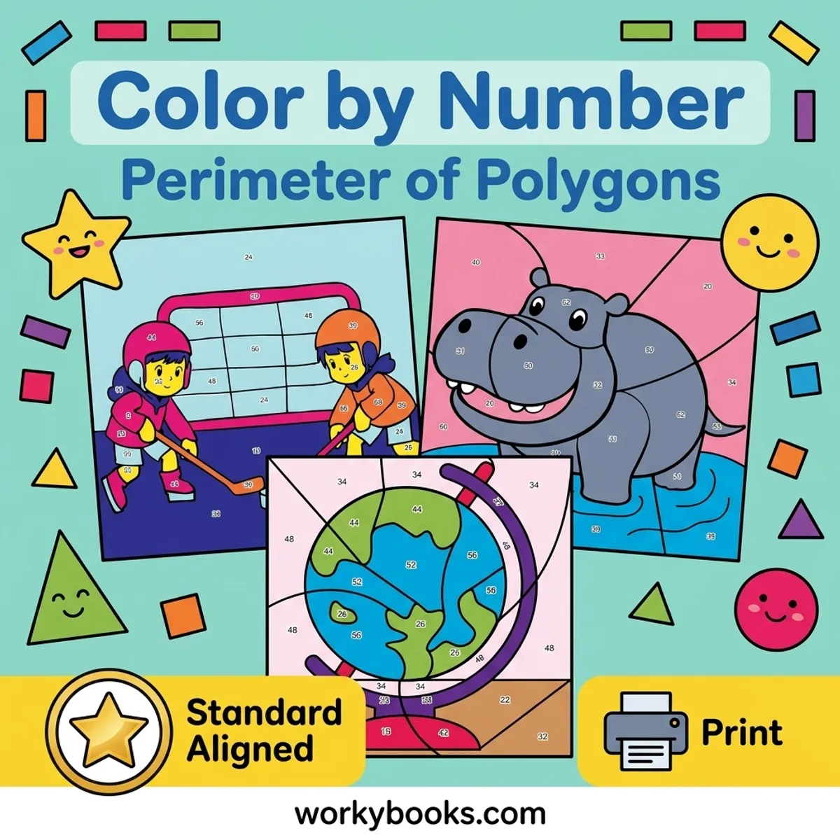 Perimeter of Polygons | Color by Number | Worksheet — math bundle for Grade 3, page 1 of undefined