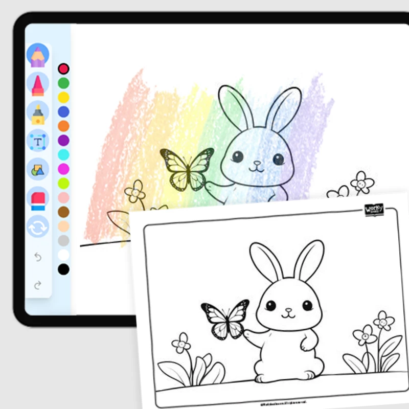 Bunny with a Butterfly Friend — coloring-pages coloring page for Grade 1, Grade 2, Grade 3, Grade 4, Grade 5, page 1 of 1