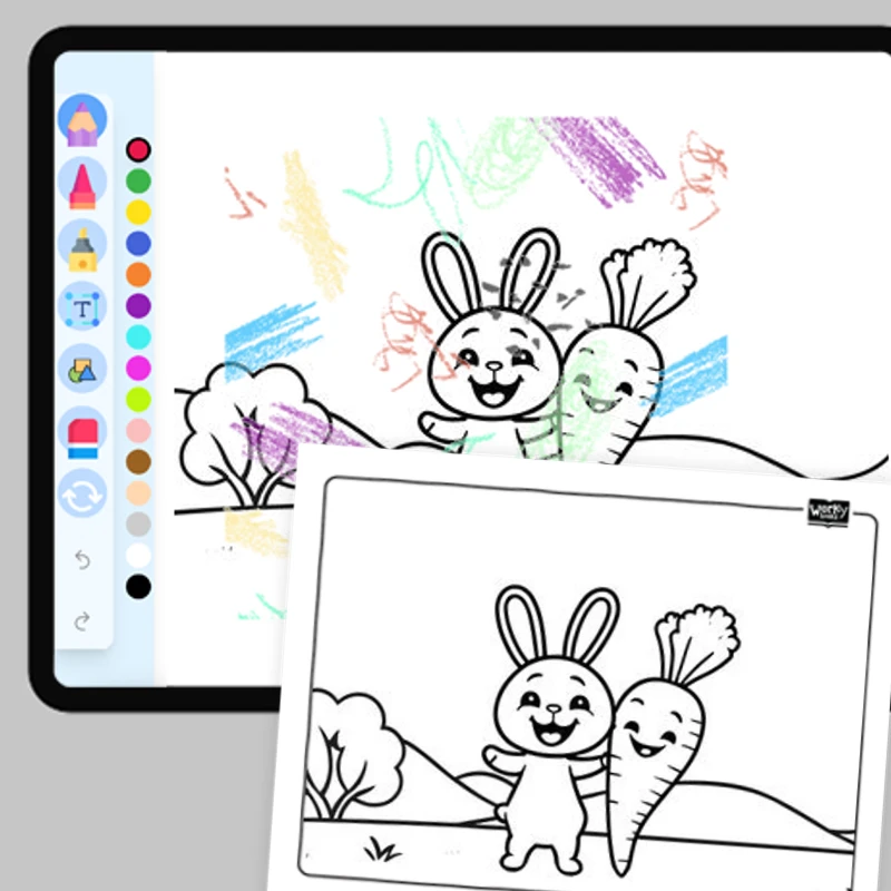 Bunny with a Smiling Carrot — coloring-pages coloring page for Grade 1, Grade 2, Grade 3, Grade 4, Grade 5, page 1 of 1