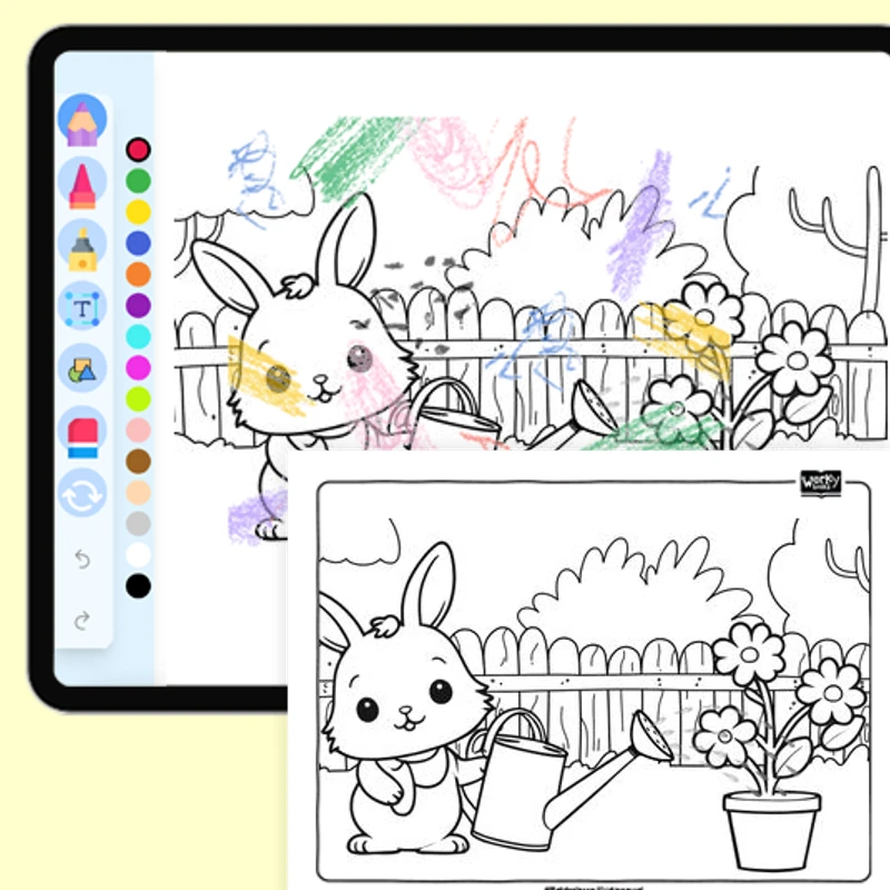 Bunny with a Watering Can — coloring-pages coloring page for Grade 1, Grade 2, Grade 3, Grade 4, Grade 5, page 1 of 1