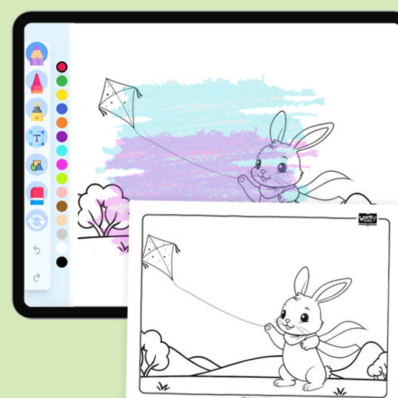 Bunny with a Kite — coloring-pages coloring page for Grade 1, Grade 2, Grade 3, Grade 4, Grade 5, page 1 of 1
