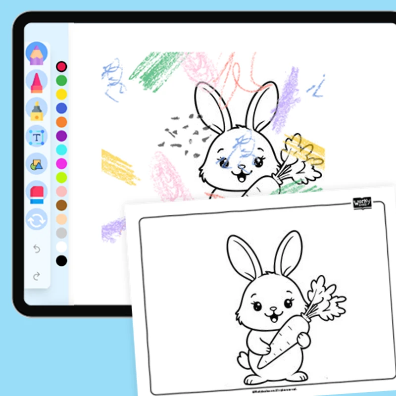 Cute Bunny with a Carrot — coloring-pages coloring page for Grade 1, Grade 2, Grade 3, Grade 4, Grade 5, page 1 of 1