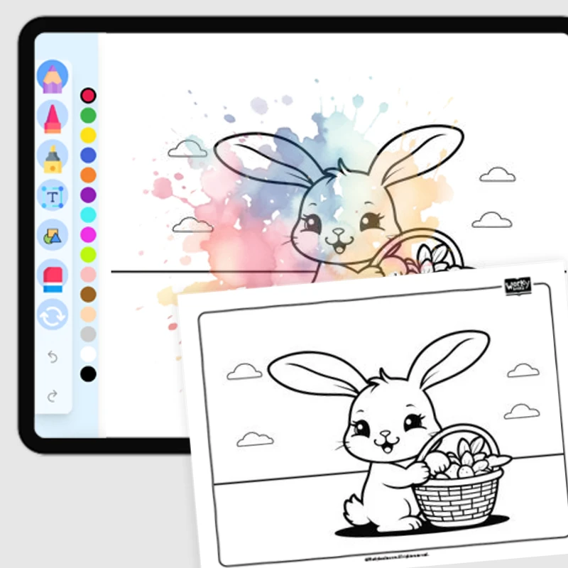 Bunny with a Basket — coloring-pages coloring page for Grade 1, Grade 2, Grade 3, Grade 4, Grade 5, page 1 of 1