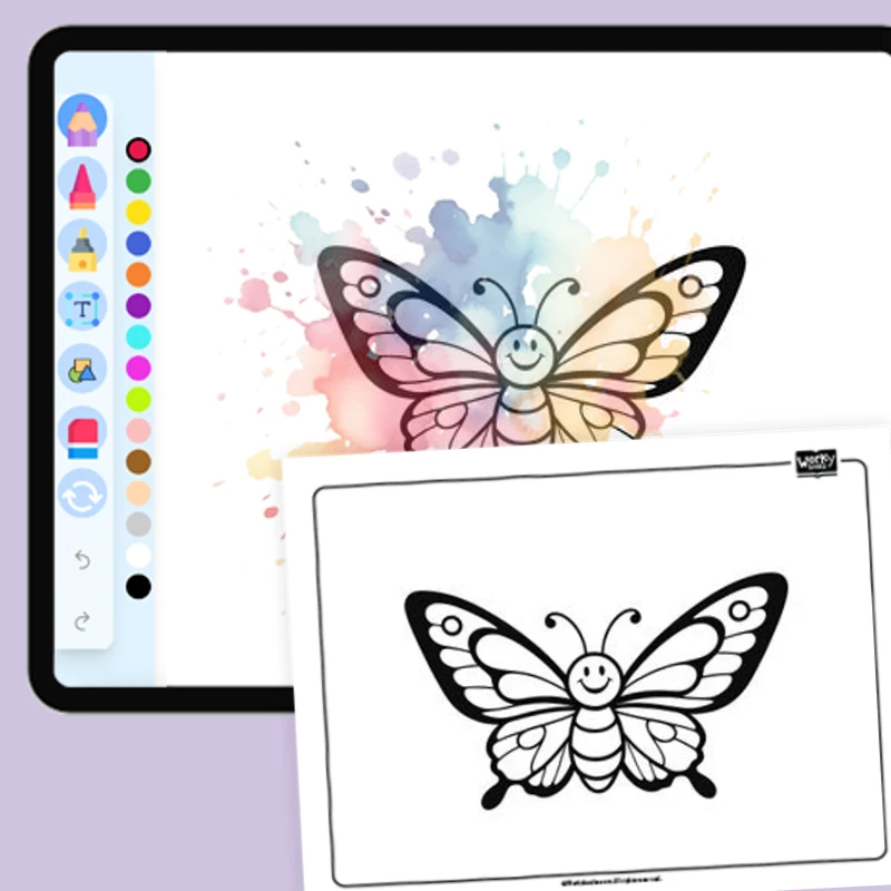 Butterfly with a Happy Face — coloring-pages coloring page for Grade 1, Grade 2, Grade 3, Grade 4, Grade 5, page 1 of 1