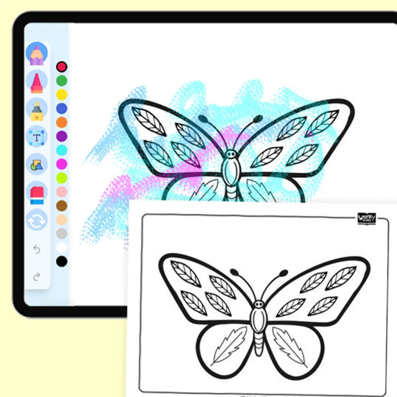 Butterfly on a Leaf — coloring-pages coloring page for Grade 1, Grade 2, Grade 3, Grade 4, Grade 5, page 1 of 1