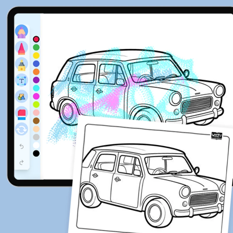 Car with a Sunroof — coloring-pages coloring page for Grade 1, Grade 2, Grade 3, Grade 4, Grade 5, page 1 of 1