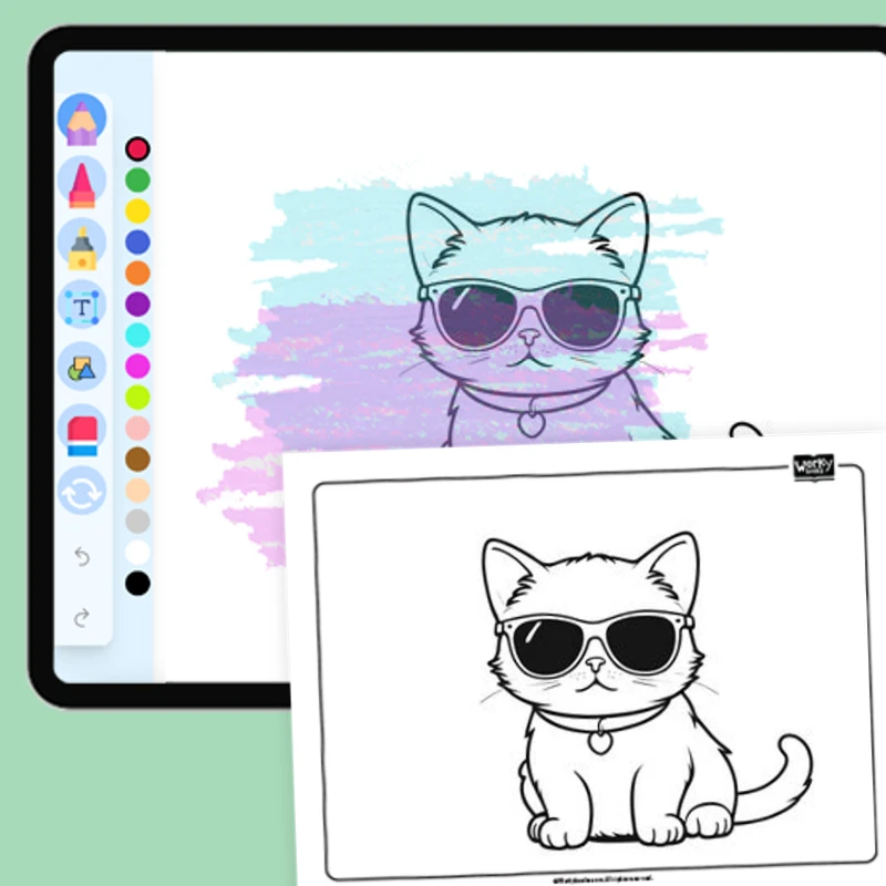 Cat wearing sunglasses — coloring-pages coloring page for Grade 1, Grade 2, Grade 3, Grade 4, Grade 5, page 1 of 1