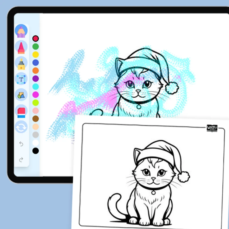 Cat wearing a Santa hat — coloring-pages coloring page for Grade 1, Grade 2, Grade 3, Grade 4, Grade 5, page 1 of 1