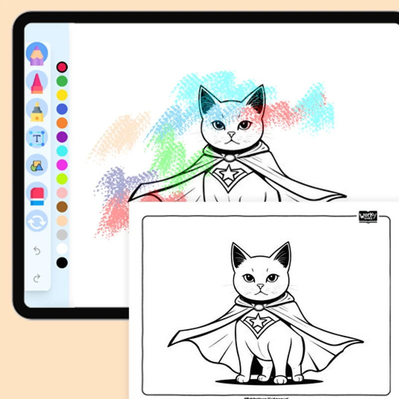 Cat wearing a superhero cape — coloring-pages coloring page for Grade 1, Grade 2, Grade 3, Grade 4, Grade 5, page 1 of 1