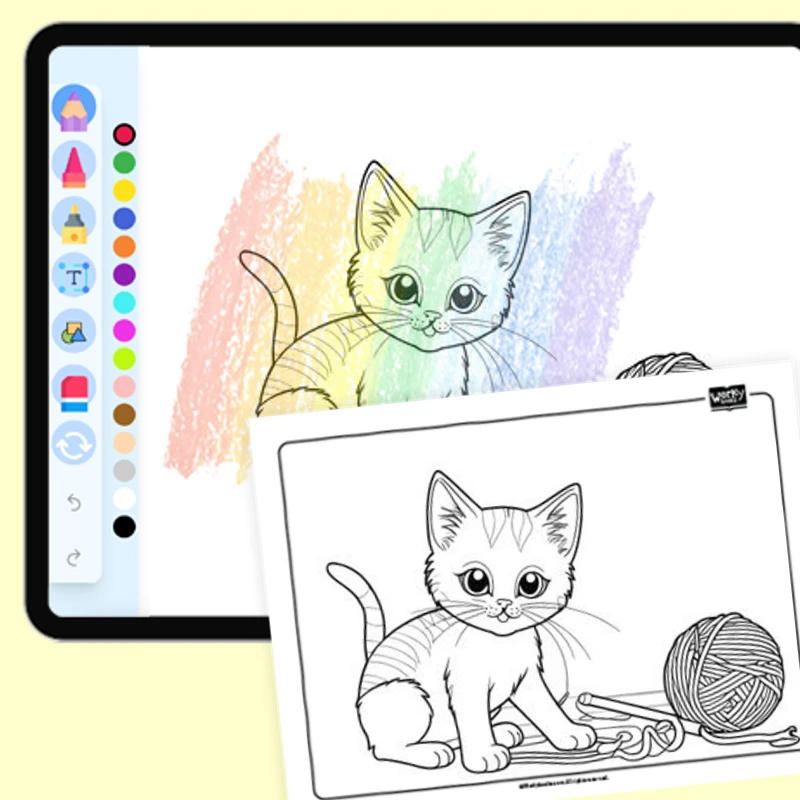 Cat Playing with Yarn — coloring-pages coloring page for Grade 1, Grade 2, Grade 3, Grade 4, Grade 5, page 1 of 1