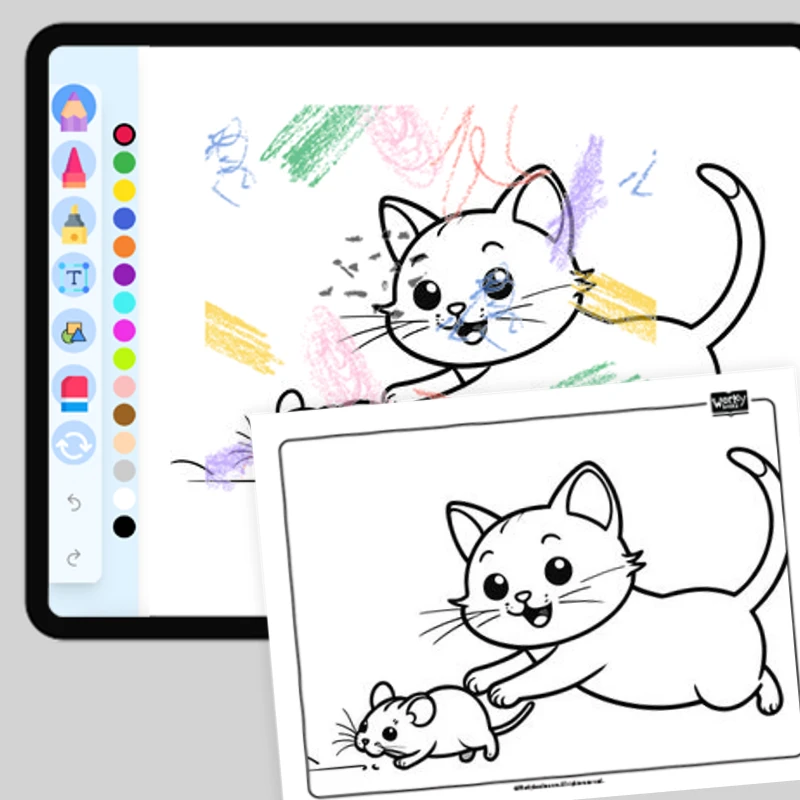 Cat chasing a mouse — coloring-pages coloring page for Grade 1, Grade 2, Grade 3, Grade 4, Grade 5, page 1 of 1