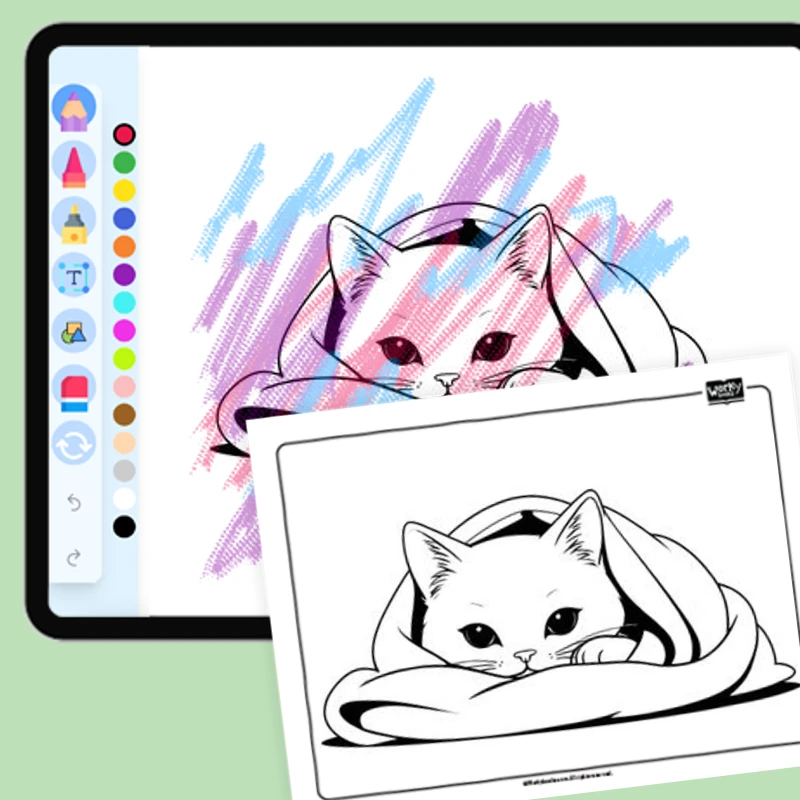 Cat snuggling in a blanket — coloring-pages coloring page for Grade 1, Grade 2, Grade 3, Grade 4, Grade 5, page 1 of 1