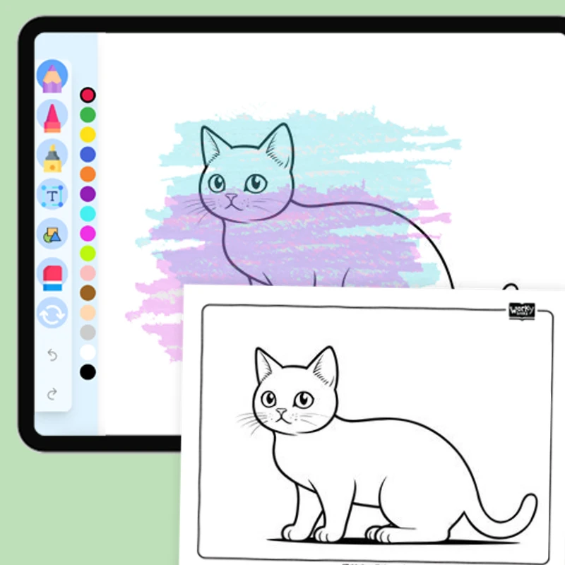 Curious Cat — coloring-pages coloring page for Grade 1, Grade 2, Grade 3, Grade 4, Grade 5, page 1 of 1
