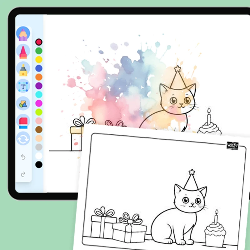 Birthday Cat — coloring-pages coloring page for Grade 1, Grade 2, Grade 3, Grade 4, Grade 5, page 1 of 1