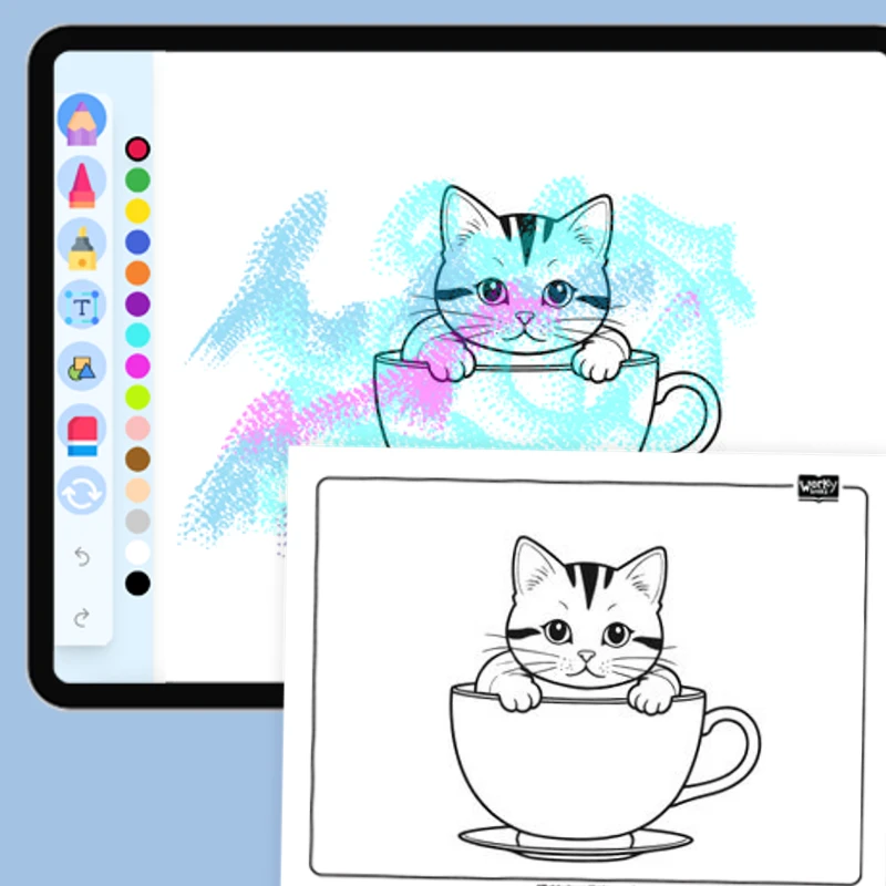 Cat in a Teacup — coloring-pages coloring page for Grade 1, Grade 2, Grade 3, Grade 4, Grade 5, page 1 of 1