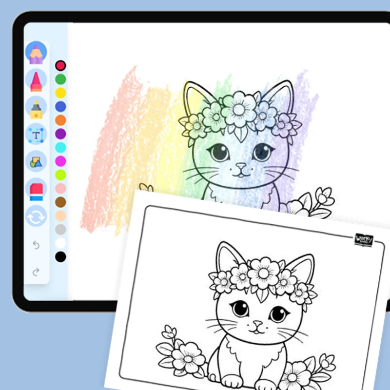 Cat with Flower Crown — coloring-pages coloring page for Grade 1, Grade 2, Grade 3, Grade 4, Grade 5, page 1 of 1