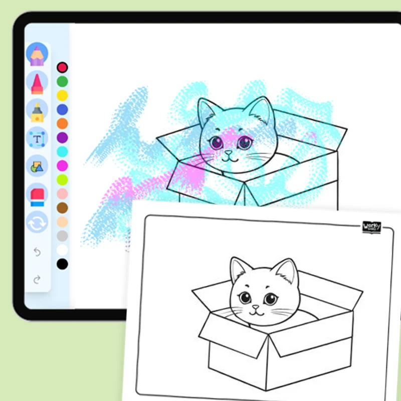 Cat in a Box — coloring-pages coloring page for Grade 1, Grade 2, Grade 3, Grade 4, Grade 5, page 1 of 1