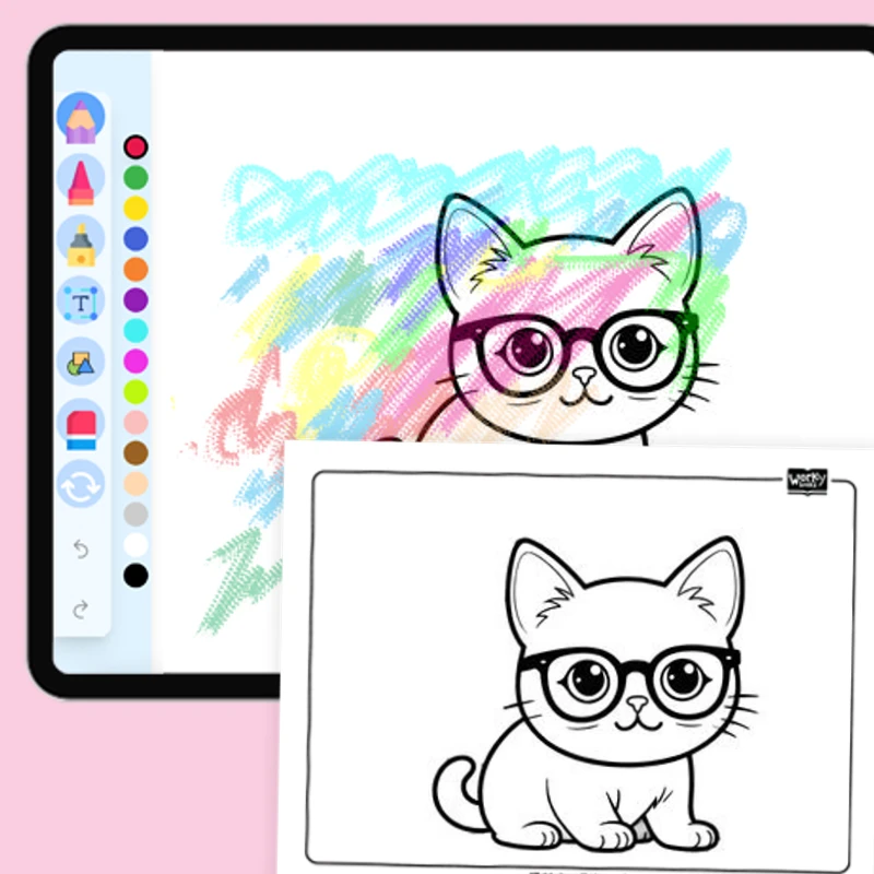 Cat with Glasses — coloring-pages coloring page for Grade 1, Grade 2, Grade 3, Grade 4, Grade 5, page 1 of 1