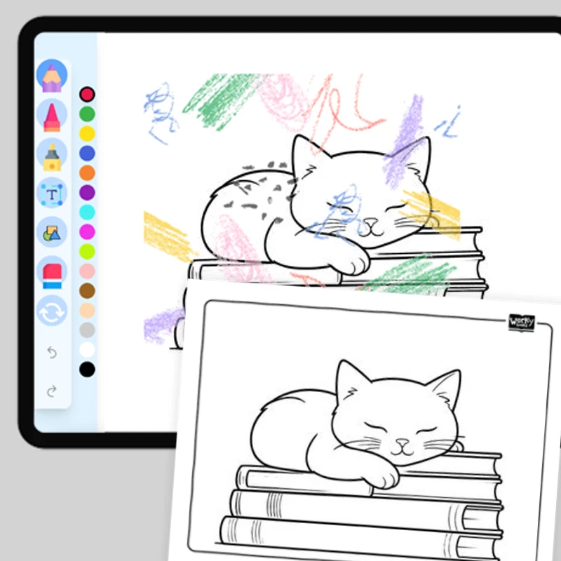 Cat Napping on books — coloring-pages coloring page for Grade 1, Grade 2, Grade 3, Grade 4, Grade 5, page 1 of 1