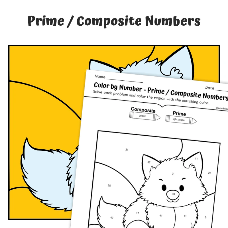Prime & Composite Color by Number — Arctic Fox — math worksheet for Grade 4, page 1 of 1