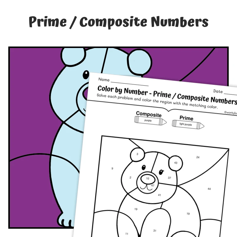 Prime & Composite Color by Number — Polar Bear — math worksheet for Grade 4, page 1 of 1