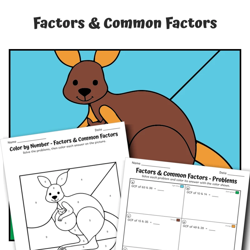 Factors Color by Number — Zoo Animal Kangaroo - 2 — math worksheet for Grade 4, page 1 of 1