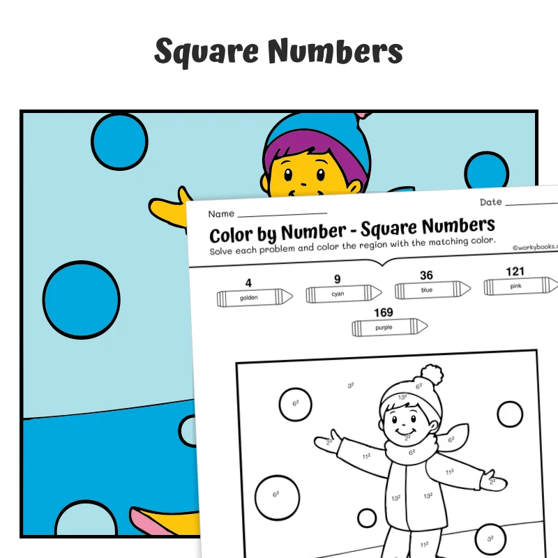 Squares Color by Number — CBN.WINTER.14-5 — math worksheet for Grade 3, Grade 4, page 1 of 1