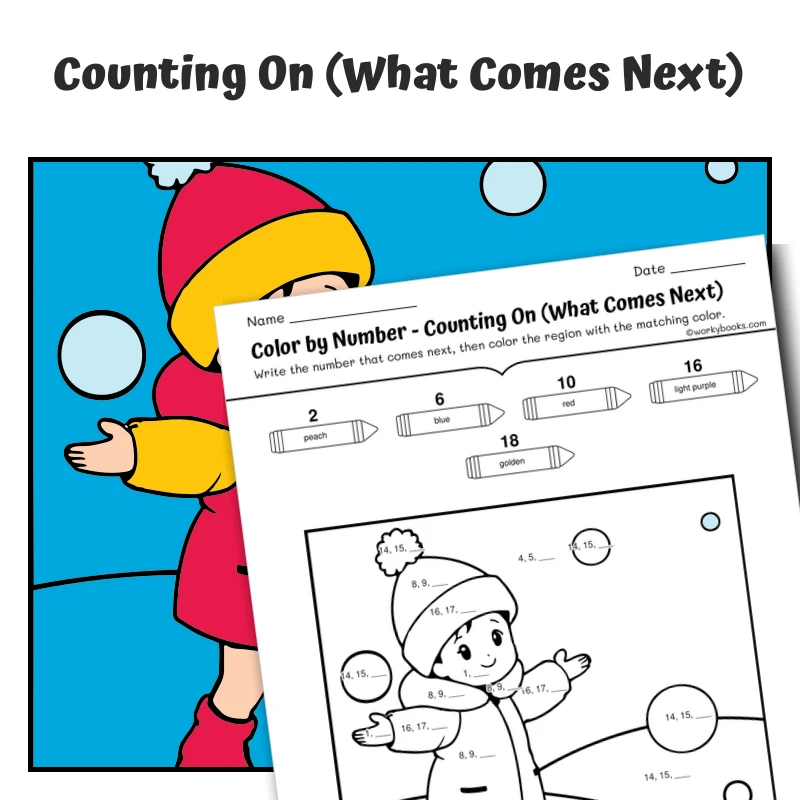 Counting On Color by Number — CBN.WINTER.3-5 — math worksheet for Grade K, Grade 1, page 1 of 1