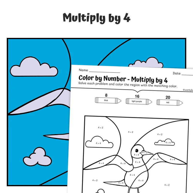 × 4 Color by Number — Arctic Tern — math worksheet for Grade 3, page 1 of 1