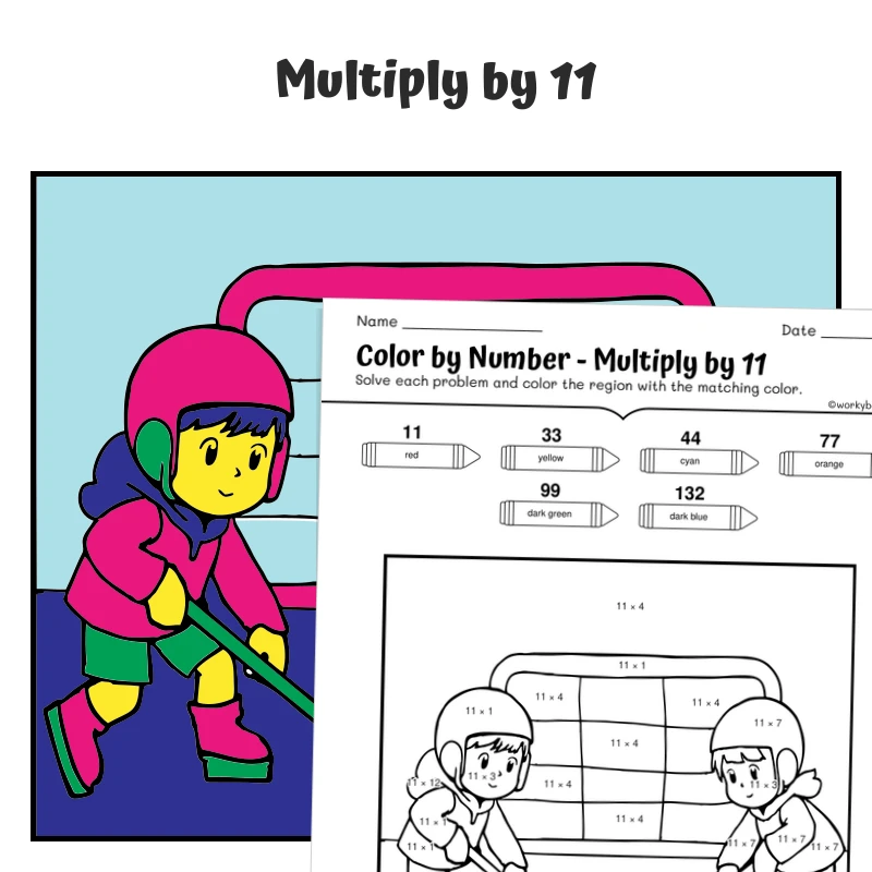 × 11 Color by Number — winter 16 — math worksheet for Grade 3, Grade 4, page 1 of 1
