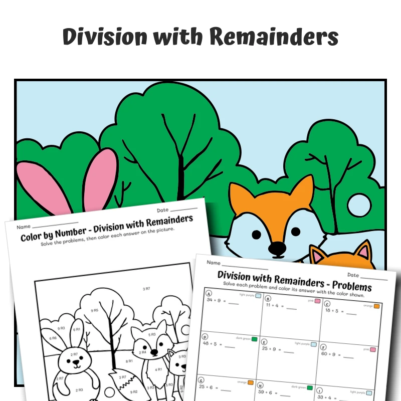 Division with Remainders Color by Number — CBN.WINTER.15-4 — math worksheet for Grade 4, page 1 of 1