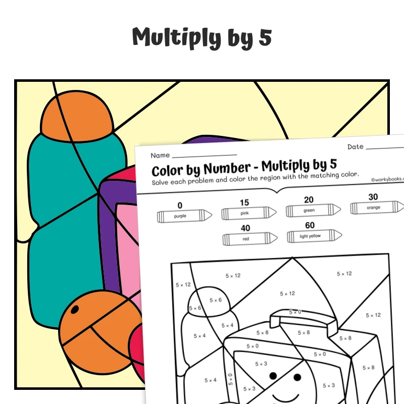 × 5 Color by Number — Lunch bag — math worksheet for Grade 3, page 1 of 1