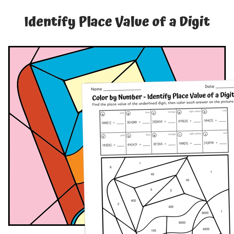 Place Value Color by Number — Notebook — math worksheet for Grade 1, Grade 2, Grade 3, Grade 4, page 1 of 1