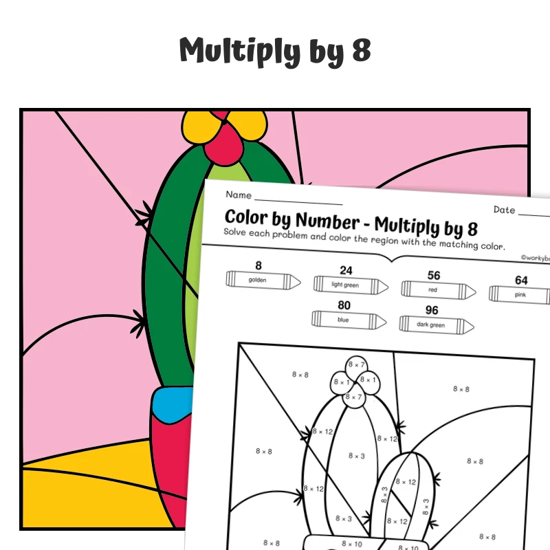 × 8 Color by Number — plant 3 — math worksheet for Grade 3, page 1 of 1