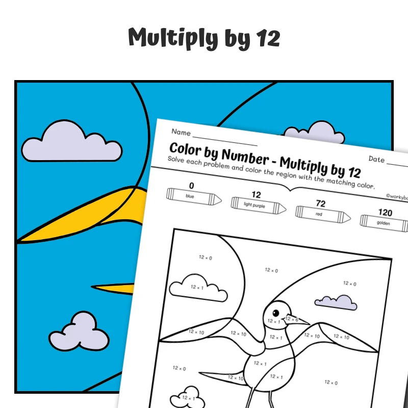 × 12 Color by Number — Arctic Tern — math worksheet for Grade 3, Grade 4, page 1 of 1