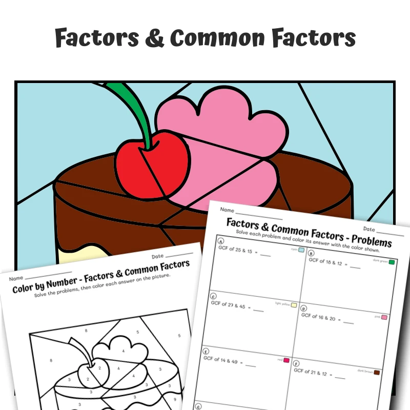 Factors Color by Number — Cake with Cherry — math worksheet for Grade 4, page 1 of 1