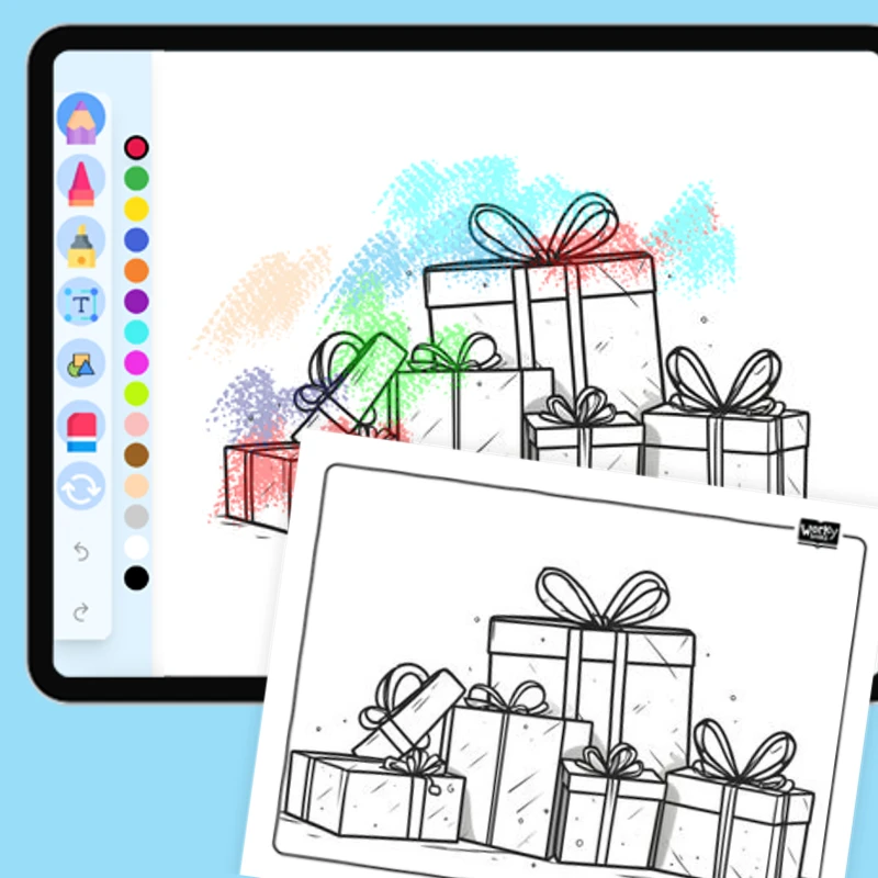 A pile of wrapped Christmas presents — coloring-pages coloring page for Grade 1, Grade 2, Grade 3, Grade 4, Grade 5, page 1 of 1