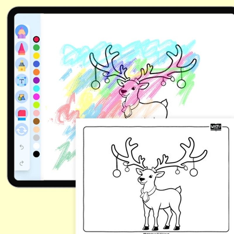 Reindeer with jingle bells — coloring-pages coloring page for Grade 1, Grade 2, Grade 3, Grade 4, Grade 5, page 1 of 1