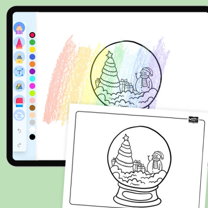 A snow globe with a winter scene inside — coloring-pages coloring page for Grade 1, Grade 2, Grade 3, Grade 4, Grade 5, page 1 of 1