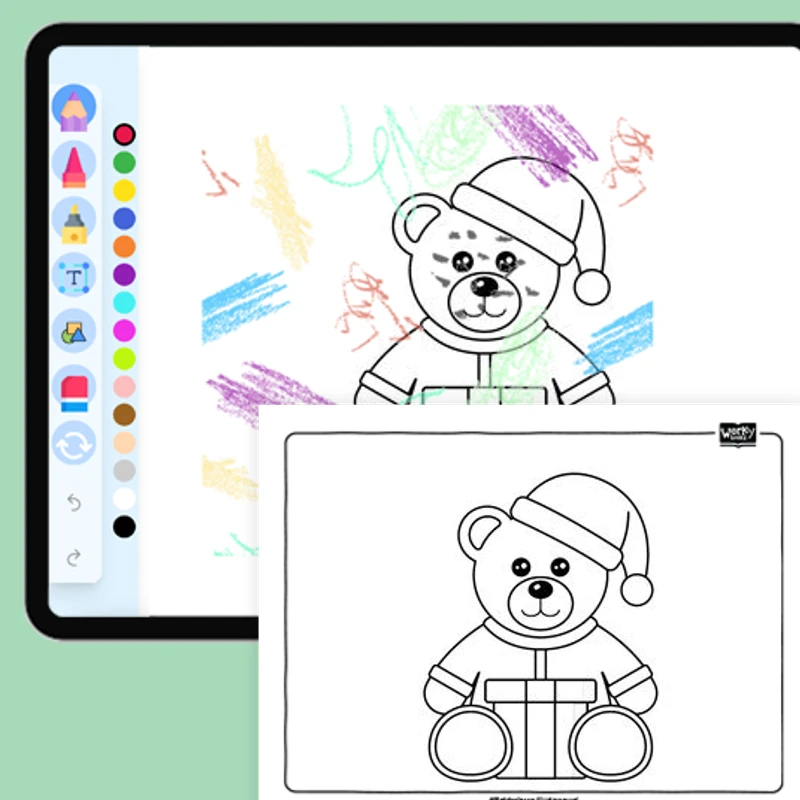 A teddy bear wearing a Santa hat — coloring-pages coloring page for Grade 1, Grade 2, Grade 3, Grade 4, Grade 5, page 1 of 1