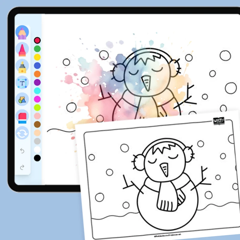 Snowman wearing earmuffs — coloring-pages coloring page for Grade 1, Grade 2, Grade 3, Grade 4, Grade 5, page 1 of 1