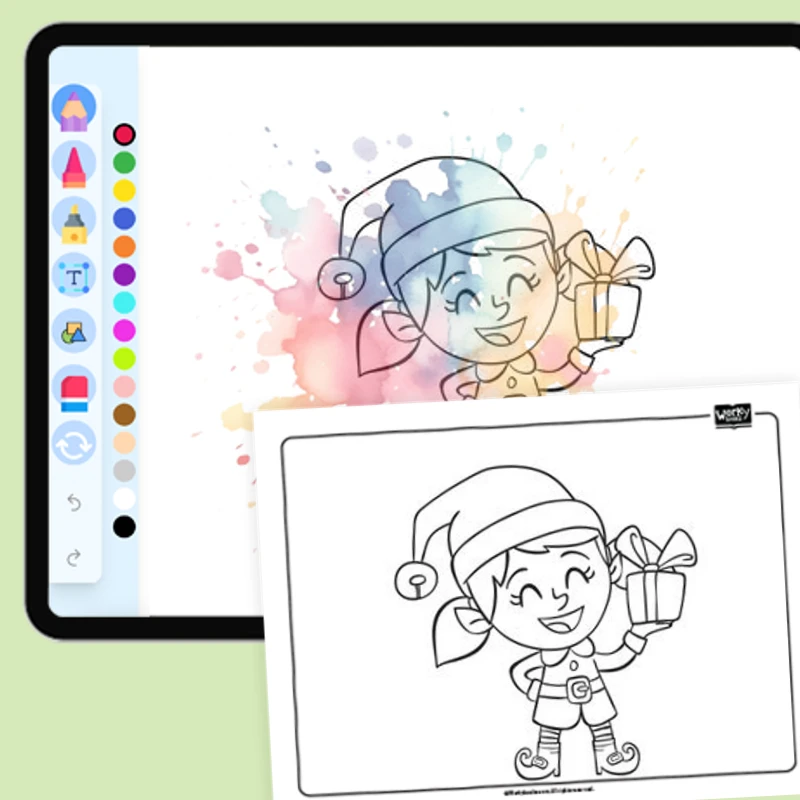 Christmas Elf Face — coloring-pages coloring page for Grade 1, Grade 2, Grade 3, Grade 4, Grade 5, page 1 of 1