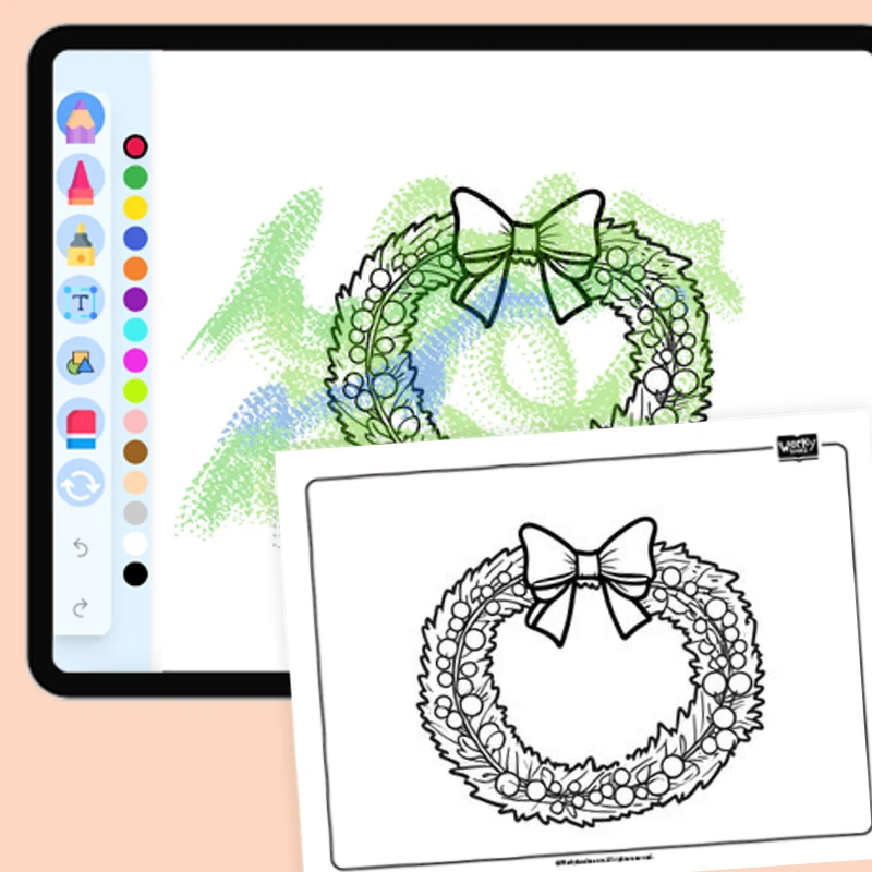 A wreath with a red bow — coloring-pages coloring page for Grade 1, Grade 2, Grade 3, Grade 4, Grade 5, page 1 of 1