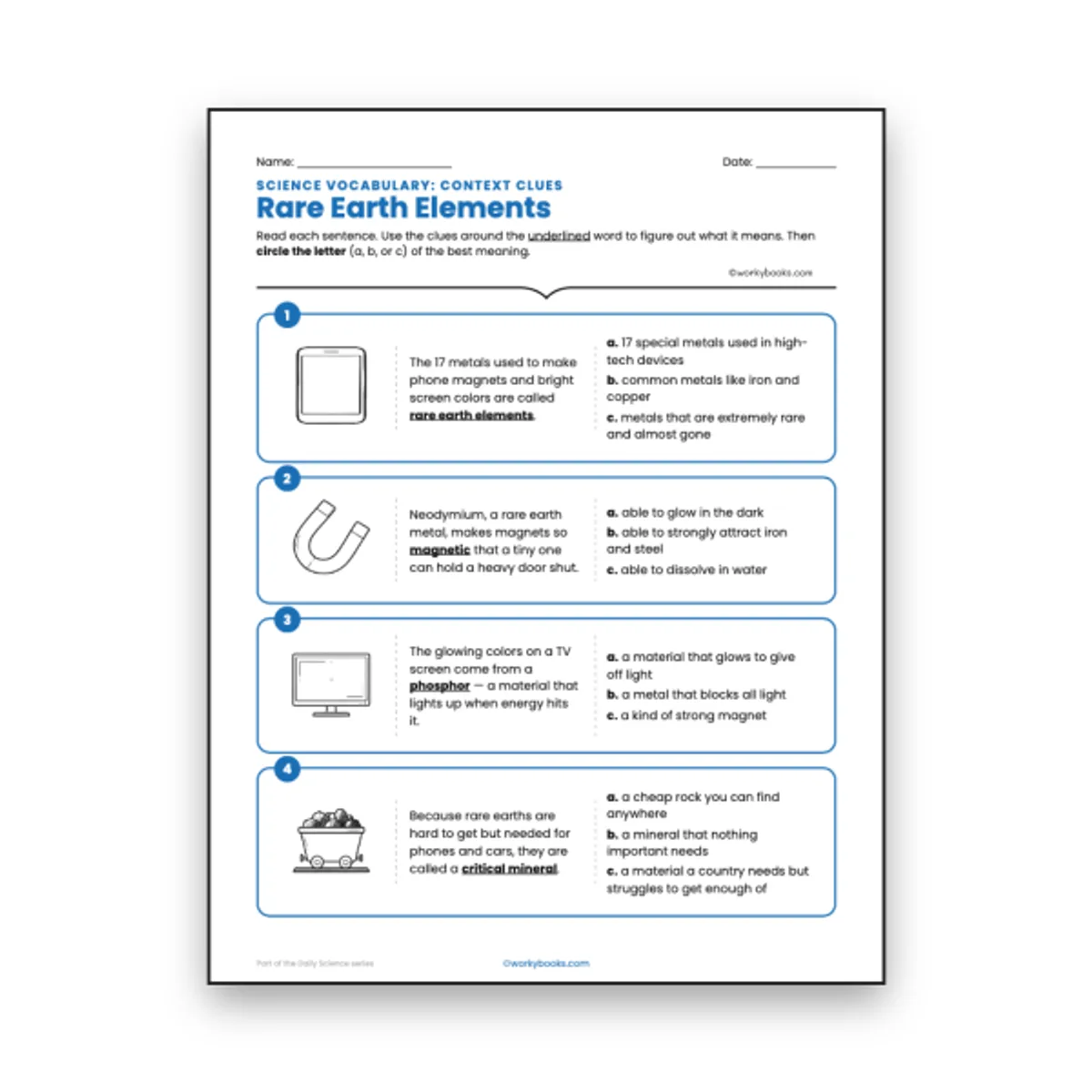Rare Earth Elements - Context Clues Activity — ela worksheet for Grade 6, page 1 of null