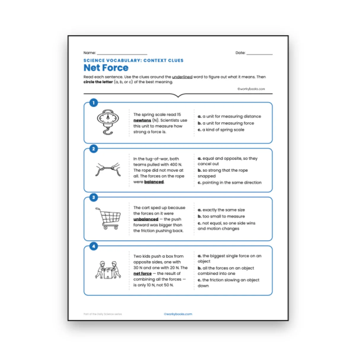 Net Force - Context Clues Activity — ela worksheet for Grade 6, page 1 of null