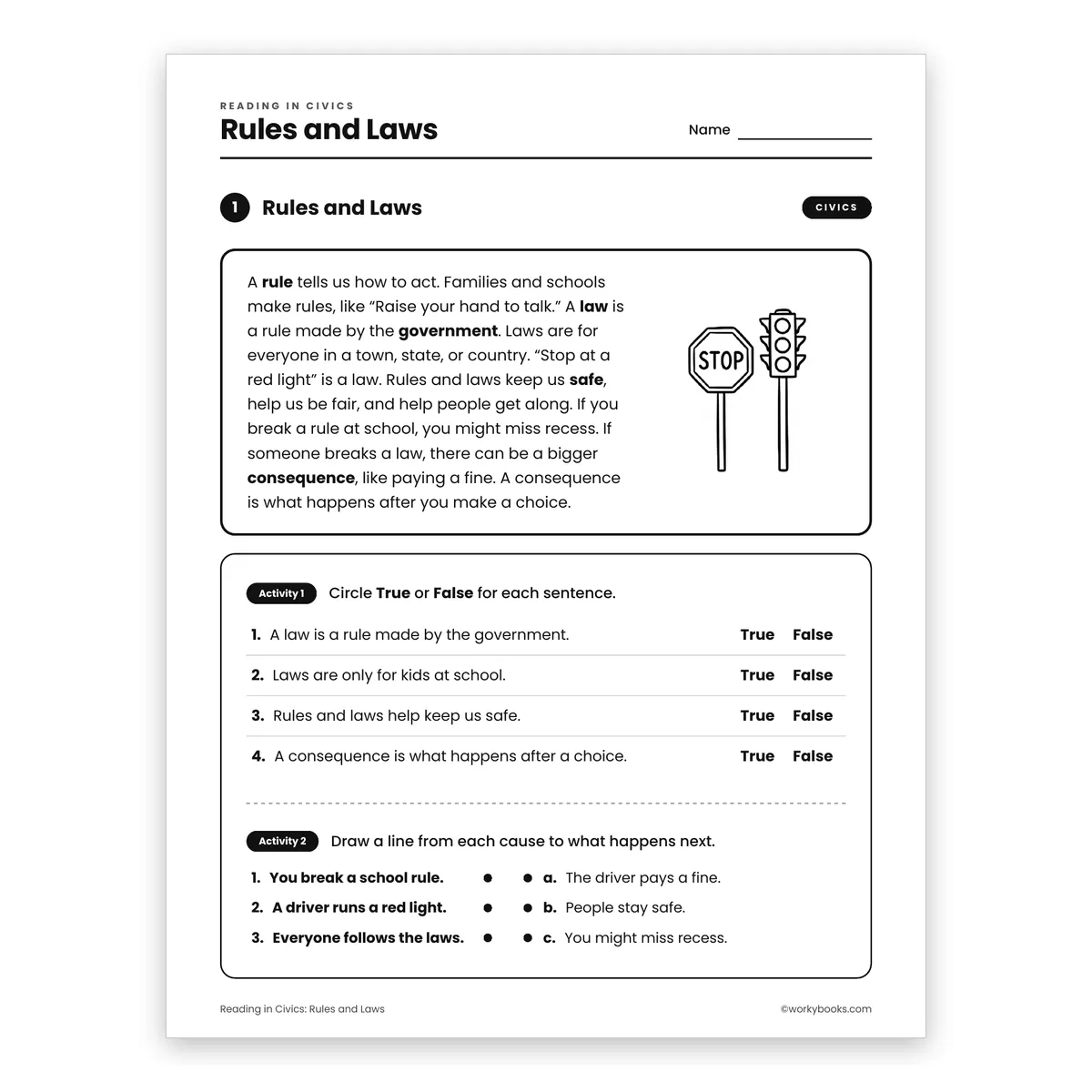 Rules and Laws — ela worksheet for Grade 3, page 1 of 2
