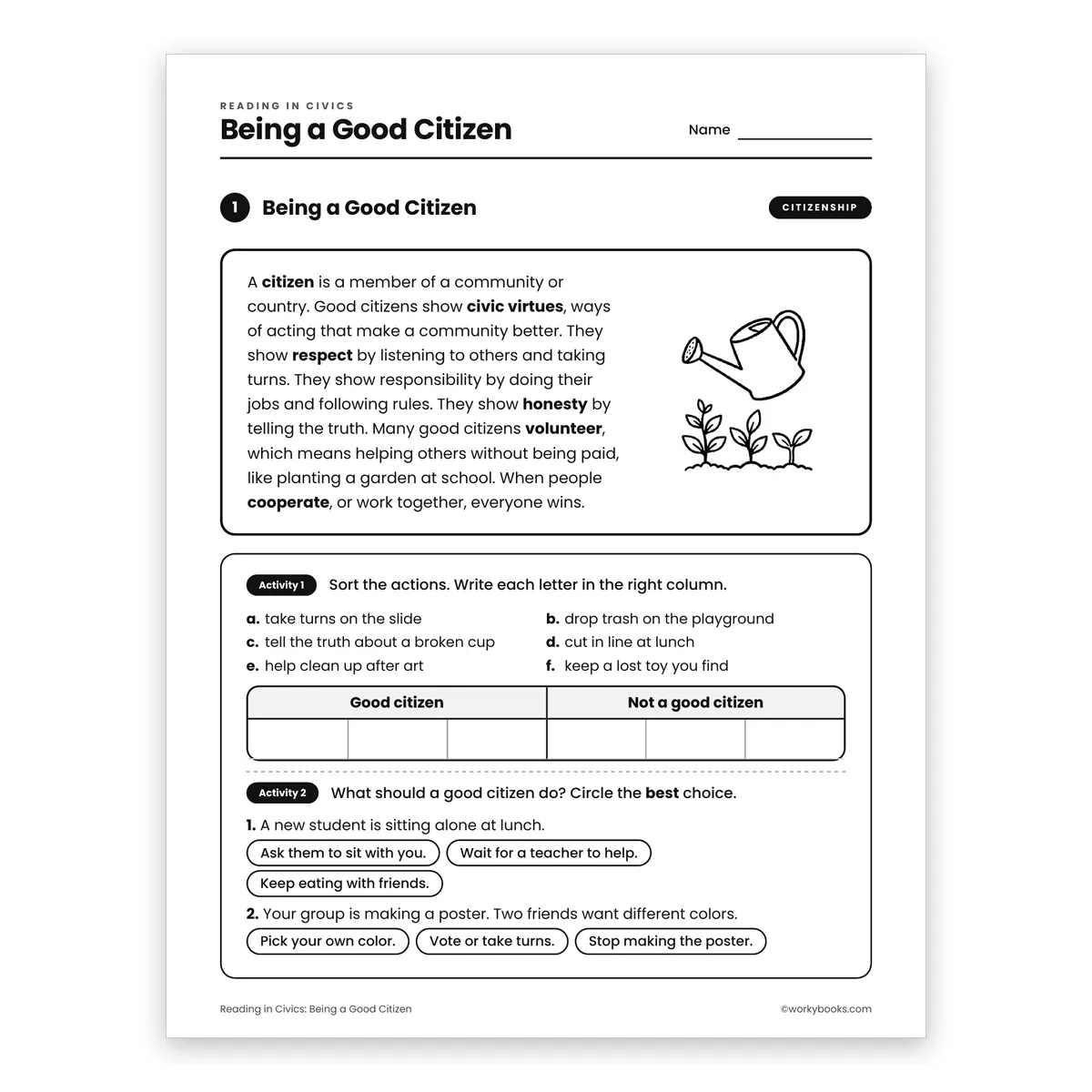 Being a Good Citizen — ela worksheet for Grade 3, page 1 of 2
